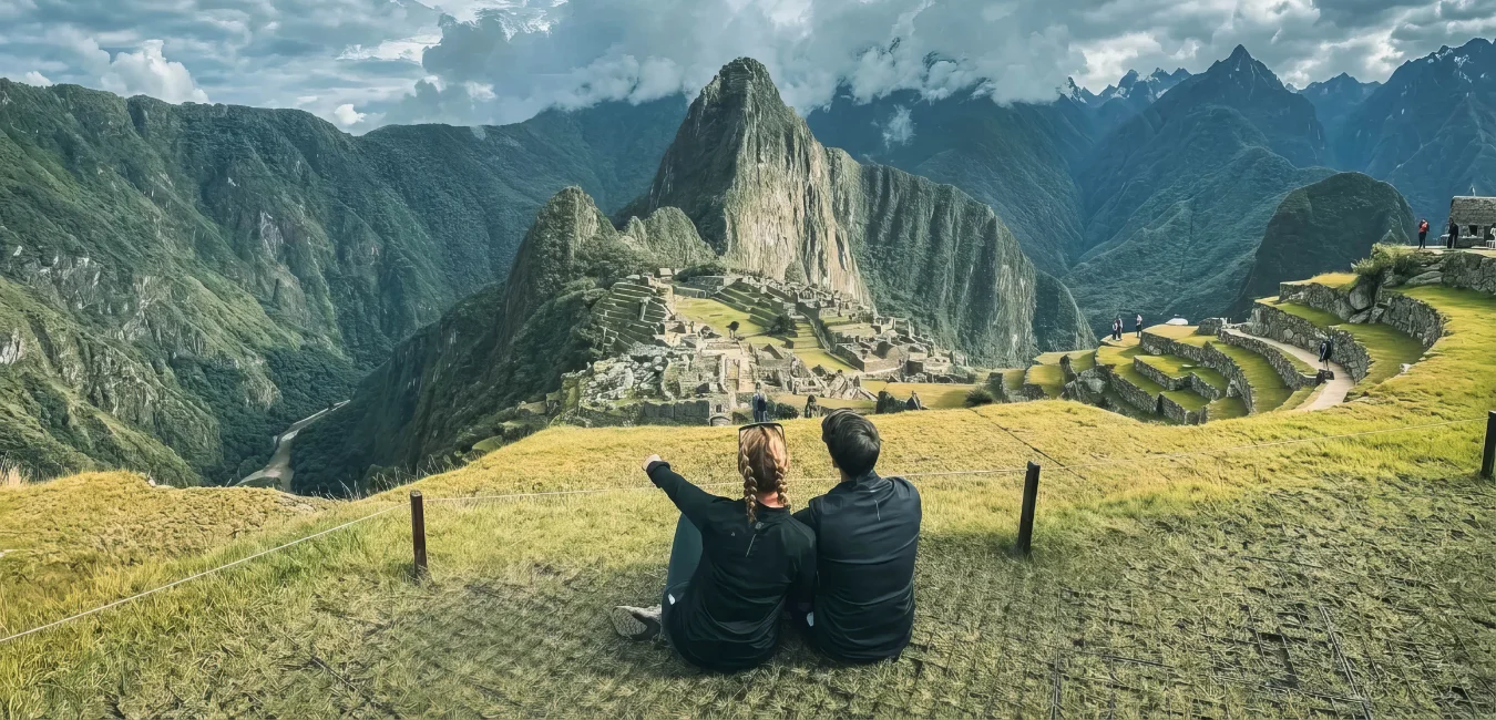 Couple enjoying the view on a Machu Picchu tour
