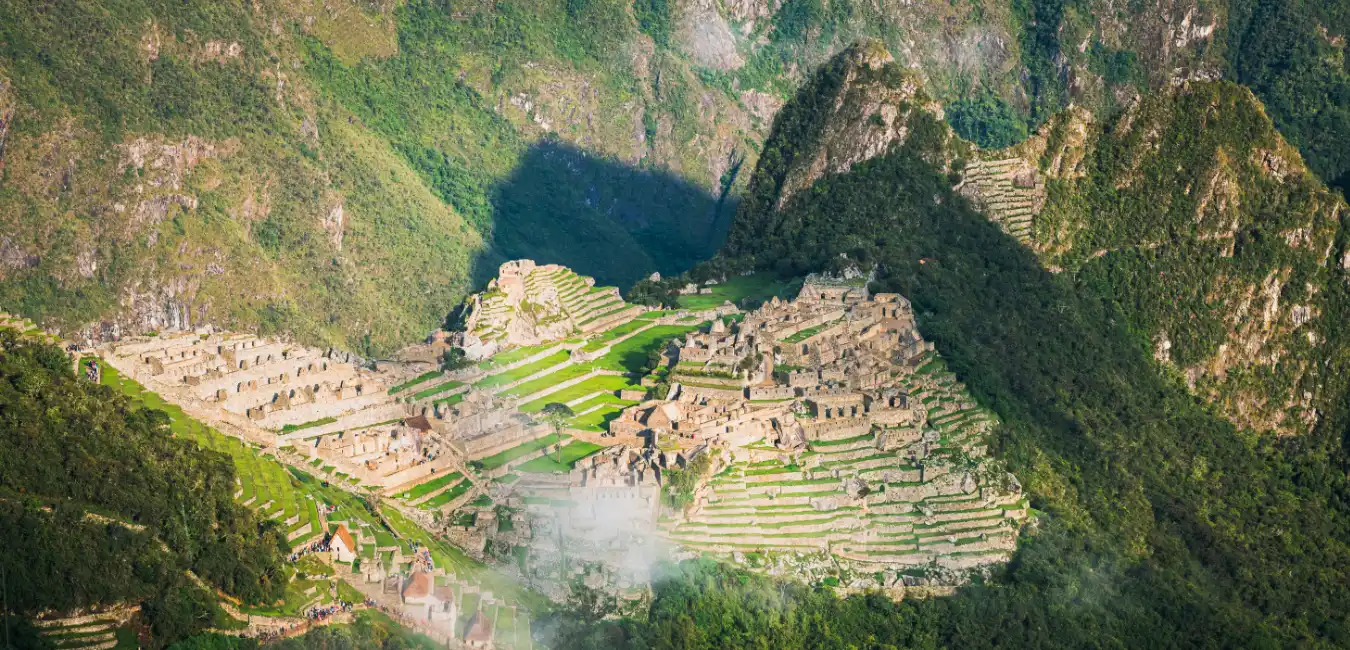Panoramic aerial view of the Machu Picchu citadel