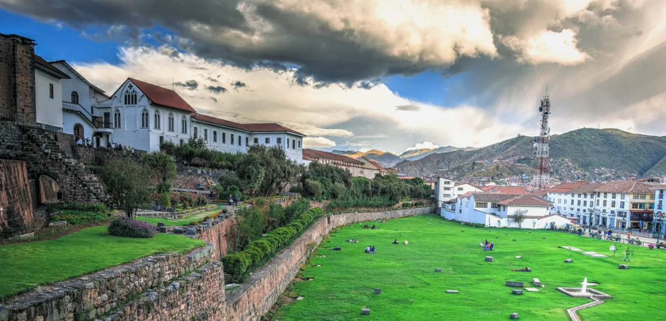 Qorikancha Temple and sacred green gardens during a Cusco City Tour Half Day