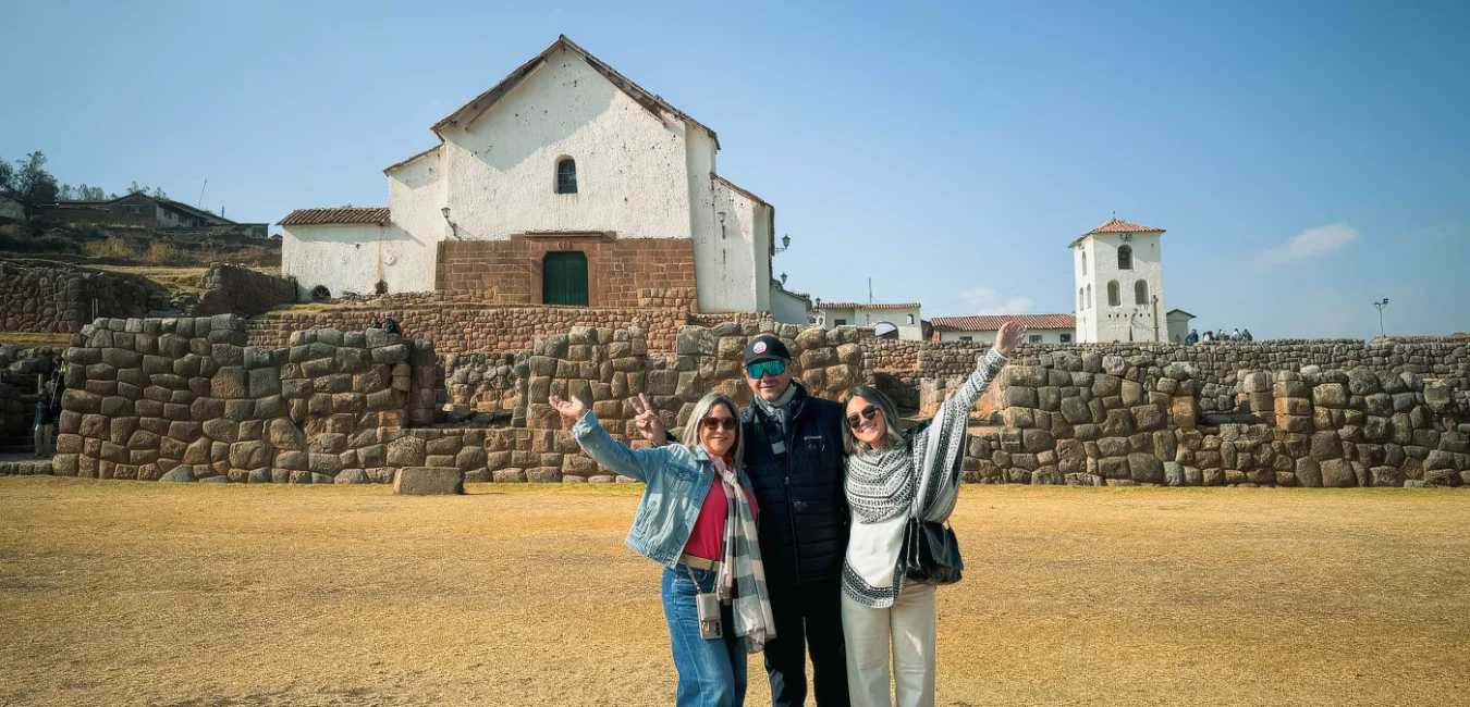 Tourists at Chinchero archeological site during Sacred Valley private tour