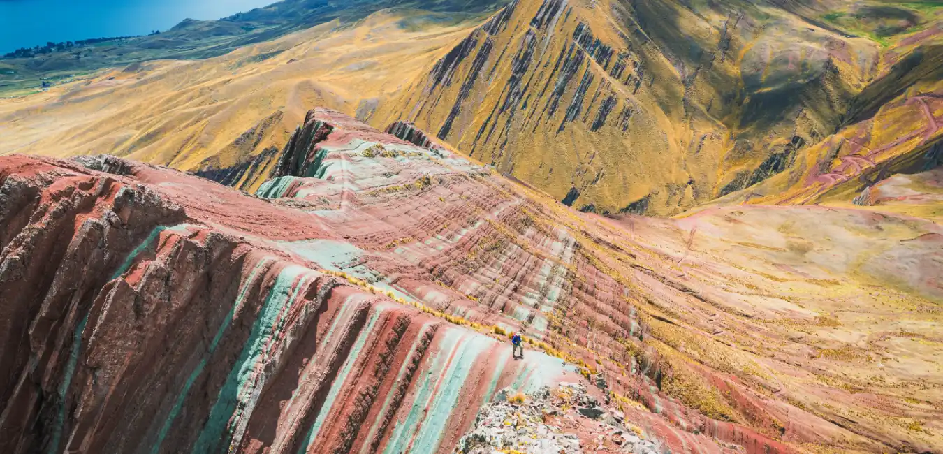 Colorful ridges of Pallay Punchu mountain on a full day hiking tour from Cusco